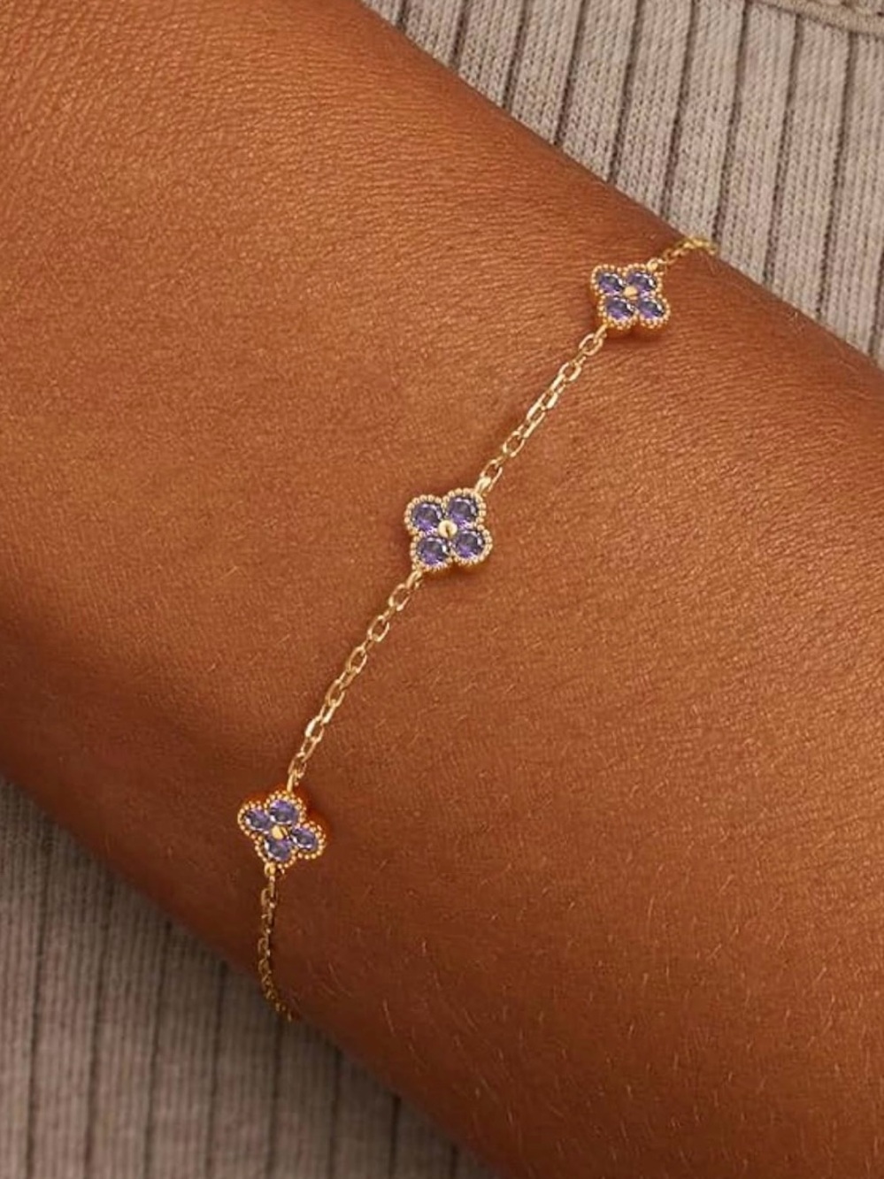 Gold Clover Bracelet Dainty 14K Gold Plated Cute Friendship
